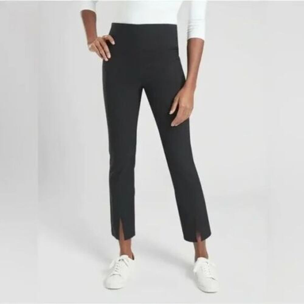 Athleta wander black slim straight crop pants split hem